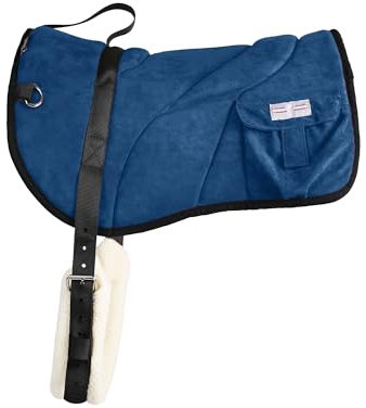 Harrison Howard Ergonomisch geformtes, korrektes Bareback-Pad mit Seitentaschen, extra dicke Mitte für maximale Unterstützung, rutschfestes Bareback-Pad, mit passendem Gurt, Dunkelblau