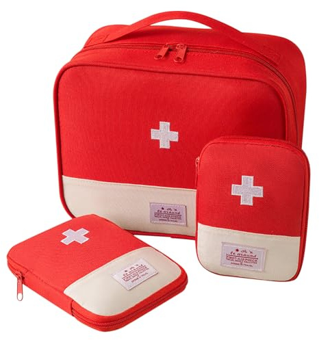 Bncxdc 3 Stück Erste-Hilfe-Tasche, leer, Medizin-Reise-Aufbewahrungstasche, 3 Größen, klein/groß, tragbar, wasserdicht, Oxford-Gewebe, medizinische Tasche, für Outdoor, Camping, Zuhause, Arbeit,