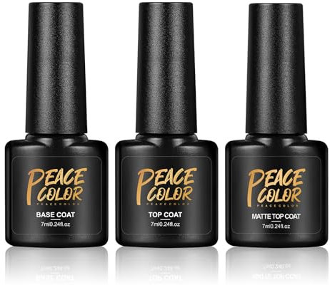 PEACECOLOR Gel Top Coat and Base Coat Set with Matte Top Coat Soak-Off Gel Nail Polish Matte Shine Finish Long Lasting Nail Art Manicure Pedicure for Salon & Home Use