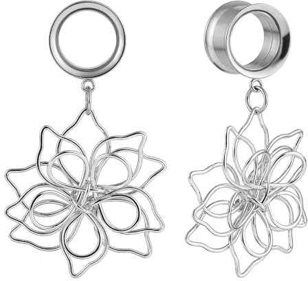 Vankula Ohr Tunnel mit anhänger Double Flared Flesh Plug Blume Blatt Edelstahl Ohrpiercing Ohrloch dehnen Schmuck für damen 6mm bis 19mm