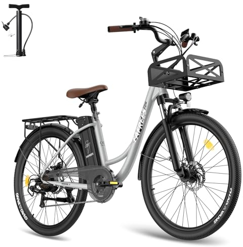 Fafrees F26 Lasting [ Offiziell ] E-Bike Damen 26 Zoll, E Mountainbike Herren 250W, Ebike Akku 36V 20,3AH, Elektrofahrrad 120kg, 25 km/h, Erwachsene, E Bike 2,3 LCD Display (Grau)
