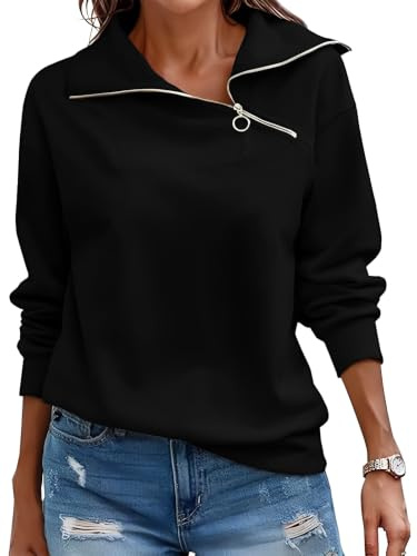Cuptacc Pullover Damen Sweatshirt Herbst Quarter Zip Langarm Oberteile | Herbst,Winter,Quarter Zip,Stehkragen,Rollkragen,Casual,Elegant,Lässig,Schicke,Loose,Einfarbig,Baisc,Modische