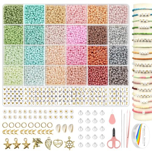 Dazhqp 3mm Perlen für Armbänder, 24 Bunte Zum Auffädeln Set, Machen mit für Geschenkidee Armbänder, Perlen zum Auffädeln für Weihnachten DIY Bracelet Making Kit, Partys, Feiertage