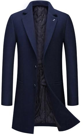 Allthemen Manteau Homme Hiver Mi-Long Trench Coat en Laine Chaud Veste Slim Parka Couleur Unie Pardessus Coupe Vent