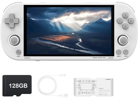 Consola de juegos portátil inteligente Trimui Smart Pro con pantalla de 4.96 pulgadas, sistema Linux con procesador Allwinner A133P, tarjeta TF de 128G incorporada, color blanco