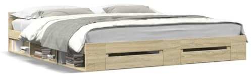 IKAYAA Bett 180x200 mit schubladen Bettgestelle mit Lattenrost und Schubladen Stauraumbett 180x200 Bett mit Stauraum und Kopfteil Doppelbett Holzbett Jugendbett-Sonoma Eiche-180 x 200 cm
