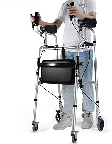 Rollator Walker with Forearm Support, Brakes, Seat & Foldable Aluminum Frame - Lightweight Elderly/Disabled Upright Walker, Load 150kg - Mobile Walking Aid for Seniors & Handicapped
