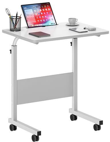 AuraCraft Laptoptisch mit Rollen,Höhenverstellbarer 71-90CM,Schreibtisch klein, Computertisch PC Tisch,Laptopständer,Mobiler Beistelltisch Pflegetisch,Für Bett und Sofa (Weiß, 60 * 40 cm)