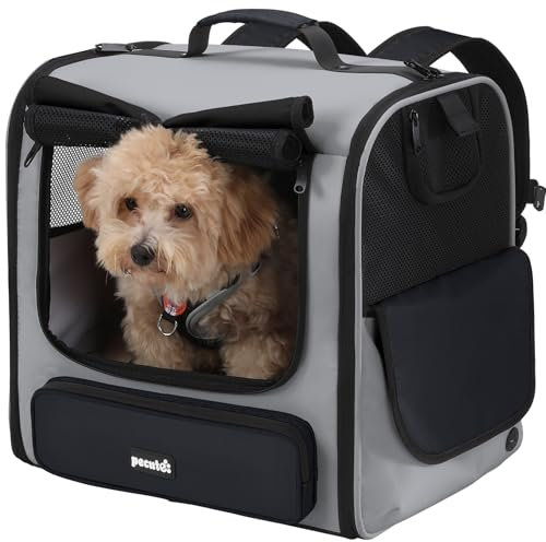 pecute Große Katzen Rucksack Tragetasche für Katzen & kleine Hunde, Belüfteter & robuster Haustier Rucksack für Wandern, Camping, Reisen Leichtes, ergonomisches Design, Grau