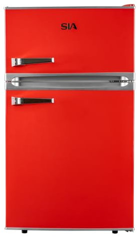 SIA RFM88R 88L Freestanding Under Counter Red Retro Fridge Freezer, Adjustable Thermostat, Interior LED Light, 2 Years Parts and Labour Guarantee