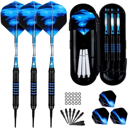 GUBOOM Dartpfeile mit Kunststoffspitze für Elektronische Dartscheibe 3 Stück Soft Darts Pfeile Set, 18 Gramm Profi Softdarts Dartpfeil und Extra Schafts Flights Dartspitzen Anti-Lose Gummiringe
