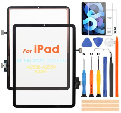 Touchscreen für iPad Air 5 2022 Touchscreen für iPad Air 5th Gen 10.9 A2588, A2589, A2591 Digitazer Glas-Panel mit Reparatur-Set (Schwarz, kein LCD Display)