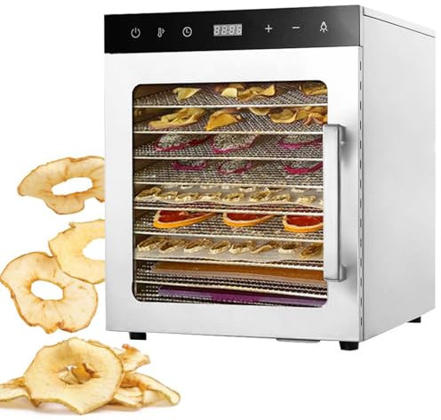 Deshidratador de alimentos de bajo ruido de 10 bandejas, máquina de dulces liofilizados de 800 W, temperatura ajustable de 30-90 °C, tiempo de 0-24 horas, procesador de alimentos de gran capacidad par