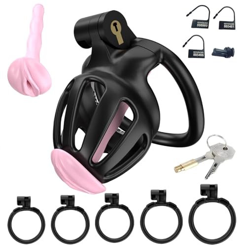 Peniskäfig,Chastity Cage Männer Sissy Keuschheitskäfig Herren Extrem Penies Käfig Penis Cage Cock Cage Chastity Cage Male Keuschheitsgürtel für Herren Sex Toyset für Man 5 Größen In 1 Schwarz