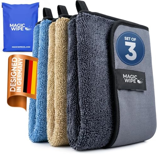 MAGIC WIPE Paño de secado XXL, multicolor, paquete de 3 toallas de microfibra 40 x 60 cm, sin rayas ni pelusas, toalla de para baños, cocina, espejos