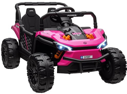 AIYAPLAY Kids Ride on Car, 12V Battery Powered Electric Truck with Remote Control, 4 Suspension Wheels, Horn, Lights, Music, USB, for Ages 3-5 Years, Pink