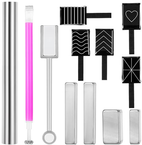 Ptwola 12 Stück Nail Art Werkzeug Magnetstift Set DIY 3D Katzenaugen Magic Magnet Stick Starkes Ansaug Cat Katze Eye Nagellack Magnet Pen für UV Gel Polnisch Magische Effekt