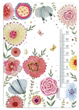 Garten, Grätz Verlag, Gartendekoration, Geschenkidee, Gärtner, Metall Thermometer, dekorative Blechschilder außen, Landhaus, Bauerngarten (Thermometer Flower Power)