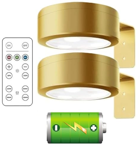OUDIOHAI Lámpara Led Magnética, 2pcs Foco para Cuadros Sin Cable, Aplique Luz Cuadro con Mando a Distancia Lampara Pared Bateria Inalámbrica Luces Vitrina Sin Electricidad (Dorado)