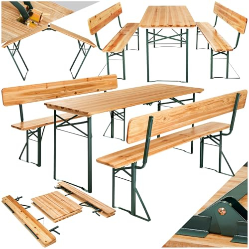 tectake® Conjunto Jardin, Mesa Picnic Madera con Bancos Plegables, Muebles Jardin Exterior Resistentes, Mesa Plegable Exterior, Ideal para terraza, jardín y Camping