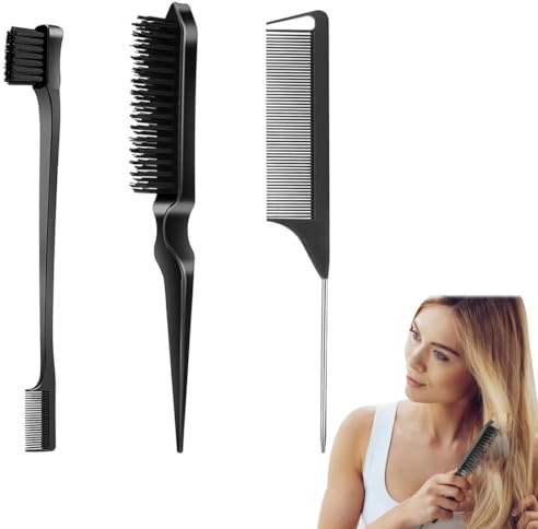 MUNZE 3 Piezas Peine Cardar, Peine Clean Look, Negro Cepillo De Cerdas, Peine De Cola Con Punta Para El Hogar, Salones, Peluqueros