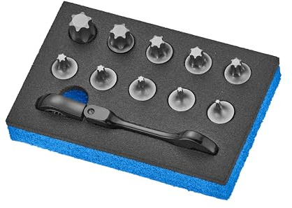 kauplus 11 PCS Stubby Torx Bit & Flex Ratcheting Wrench Set, 120-Tooth Ratchet with Non-Slip 13mm Open End, Low Profile S2 Star Bits T10–T60 for Automotive & Tight Spaces