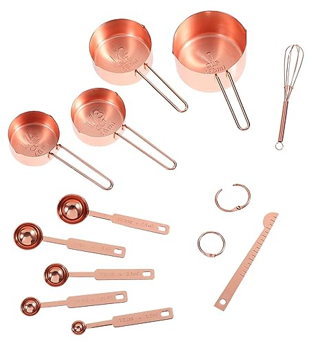 CONGARTENO Tazas y Cucharas Medidoras Inoxidable con Varilla de para Cocina Tazas y Cucharas de Medición Diseño de Anillo para Almacenaje
