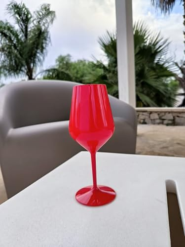R.G.Service Set di 6 Calici da Vino in Tritan, infrangibili e durevoli. Confezione colore Rosso, per Feste e Spa. Calici da vino per eventi unici