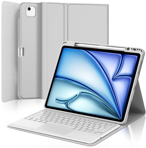 JADEMALL Tastiera con Touchpad per iPad Air 13 M2/M3/M4 2024/2025/2026 | Italiano QWERTY Tastiera Bluetooth Staccabile con Trackpad per iPad Air 13 M2/M3/M4, Grigio Chiaro