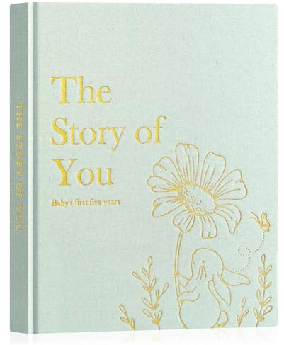 Lanpn Babybuch - The Story of You, Mein Erstes 5 Jahr Babyalbum für Mädchen Junge, Leinen Hardcover Baby Tagebuch für Neue Eltern, 154 Seiten Baby Erinnerungsbuch Album Geschenk, Salbeigrün, Englisch