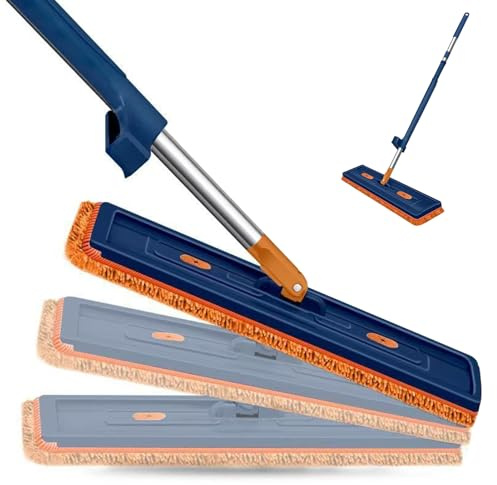 Trapeador de suelo plano, mango largo de 41 cm, mojado y polvo, herramienta de limpieza giratoria de 360 grados para apartamento, hotel, hogar, dormitorio