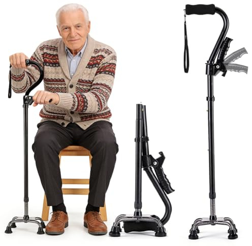 Gehstock für Damen & Herren,Doppelgriff Verstellbarer gehstock,Gehstock mit Ergonomischem Griff und Anmutiger 4-Zinken-Basis,Leicht,Standfester,für Stabilität, Stehen, Balance, Bein-OP-Erholung
