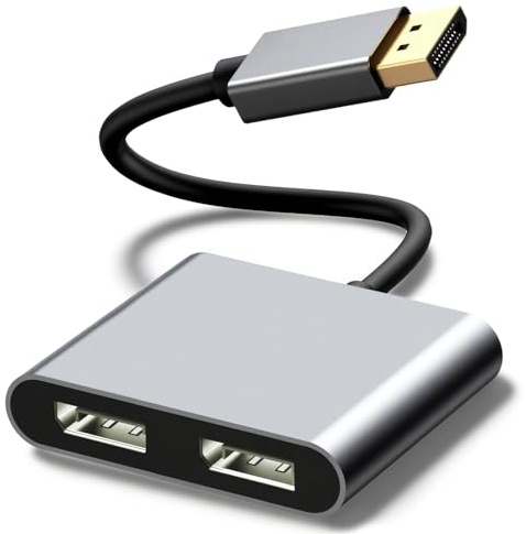 RUIZHI DisplayPort auf Dual DisplayPort Splitter Adapter – 4K@60Hz MST Hub, 1 Eingang zu 2 Ausgängen, unterstützt Erweiterungs- & Spiegelmodus, DP 1.4 Splitter kompatibel mit für PC, Laptop, Desktop