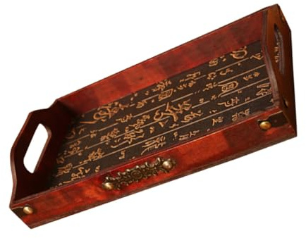 JOINPAYA Plateau Rectangulaire en Bois Naturel 40X20 CM, Plateau à Thé Supports Métalliques d'Angle, Assiette de Service Vintage pour Fruits et Usage Quotidien