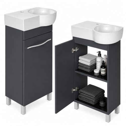 paplinskimoebel - Lavabo con mobiletto da 50 cm di larghezza, Burgos, mobiletto per lavabo con lavabo, grafite opaca – lavabo da bagno, mobiletto da bagno, armadietti da bagno