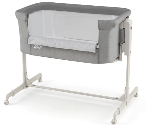 COSTWAY 3-in-1 Baby Crib, Height-Adjustable Bassinet Crib (Grey) | Bedside Crib with 4 Castors, Extendable Legs, Removable Mattress & Breathable Mesh Sides for Newborns Aged 0-6 Months