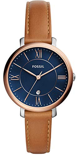 Fossil Damenuhr Jacqueline, Quarzwerk, 36mm 2T Silber/Rose Edelstahlgehäuse mit einem Lederarmband, ES4274