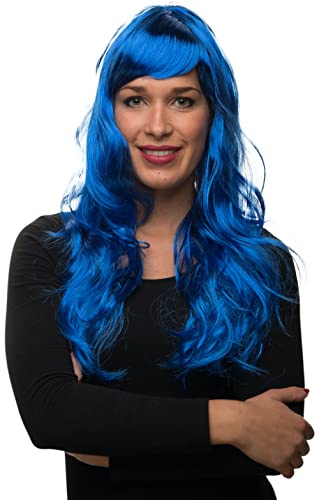 Balinco Damen Perücke Langhaar lockig gewellt – Sexy Lockenperücke für Fasching, Karneval, Cosplay & Halloween – Echthaar-Optik in 13 Farben (Blau)