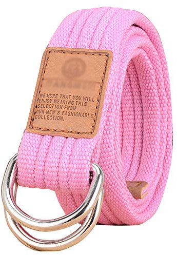 HotYou Stoffgürtel für Damen und Herren Doppel D-ringe Leinwand Canvas Schnalle Gürtel,Rosa,L*W：41.33 Zoll*1.33 Zoll