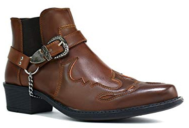 New Men Cuban Heel Chain Buckle Ankle Cowboy Boots UK Size 6-12