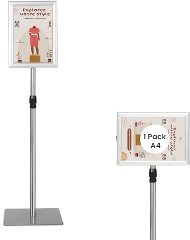 GIANTEX Espositore A3/A4 ad Angolo Retto, Supporto per Informazioni con Struttura in Alluminio, Il Porta Poster Regolabile in 73,5-118 cm Altezza, Nero/Argento (A4 Argento)