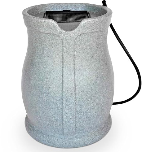 FCMP Outdoor Catalina 45-Gallon Rain Barrel – BPA-Free Flat-Back Design with 3.5 Foot Garden Hose, Shut-Off Thumb Valve, and Fixed Lid (RB-CAT-LTGRNT) Light Granite