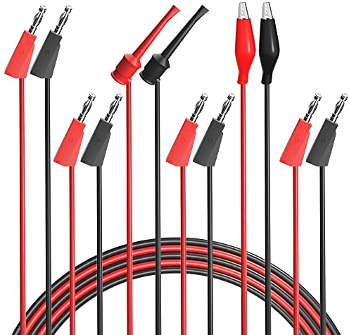 Cleqee 3 Pairs Multimeter Test Leads Set for Multimeter Electrical Testing | 4mm Stackable Banana Plug to Alligator Clips, Mini Test Hook Clips, Stackable Banana Plug Cables, Copper Electrical Wire