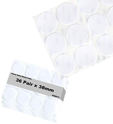 HIMRY 36 pares 38mm Almohadillas Adhesivas Extrafuerte 3M Adhesivo, Redondas de Montaje No Más Clavos, Doble Cara Sólida Ronda Gancho y Bucle Resistentes para Paredes Gafas Metales, Blanco KXB5057