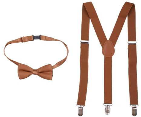 Trimming Shop 65mm X 25mm, Kids Suspenders and Bow Tie Set, Brown