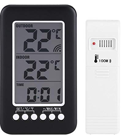 Duokon Termómetro Digital LCD para Interiores y Exteriores Reloj Medidor de Temperatura Transmisor inalámbrico Higrómetros Estaciones meteorológicas