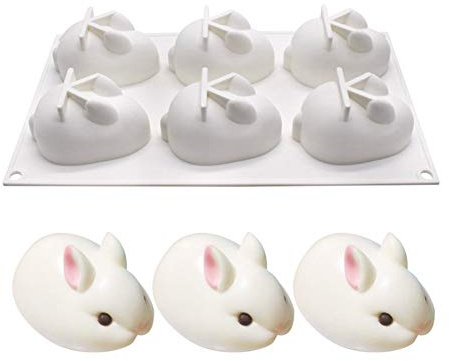 Newmemo 6 Cavity 3D Easter Silicone Bunny Chocolate Mold, Silicone Rabbit Mold, Easter Rabbit Bunny Baking Mould for Mousse Cake Pudding Jelly Dessert Fondant Cheesecake Soap Ice Tray