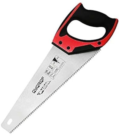 14 in. Pro Hand Saw, 11 TPI Fine-Cut Soft-Grip Hardpoint Handsaw Perfect for Sawing, Trimming, Gardening, Cutting Wood, Drywall, Plastic Pipes, Sharp Blade, Ergonomic Non-Slip Handle (red)