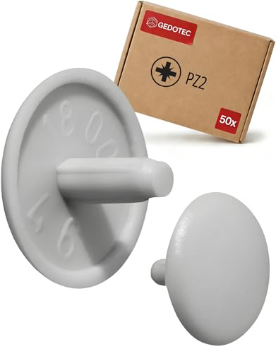 Gedotec Abdeckkappen für Schrauben rund - 50 Stück - Schraubenabdeckung Lichtgrau RAL 7034 aus Kunststoff für Kopfloch-Bohrung PZ2 - Abdeckung Ø 12 x 2,5 mm - Abdeckkappen für Bohrlöcher & Holz-Möbel
