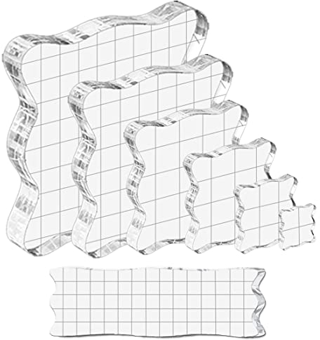 YXHZVON 7 Stück DIY Acryl Stempelblock Set, Transparent Stempelblöcke mit Gitterlinien für Scrapbooking, Clear Stamp Block für Weihnachtskarten Basteln Stempel, Personalisiert
